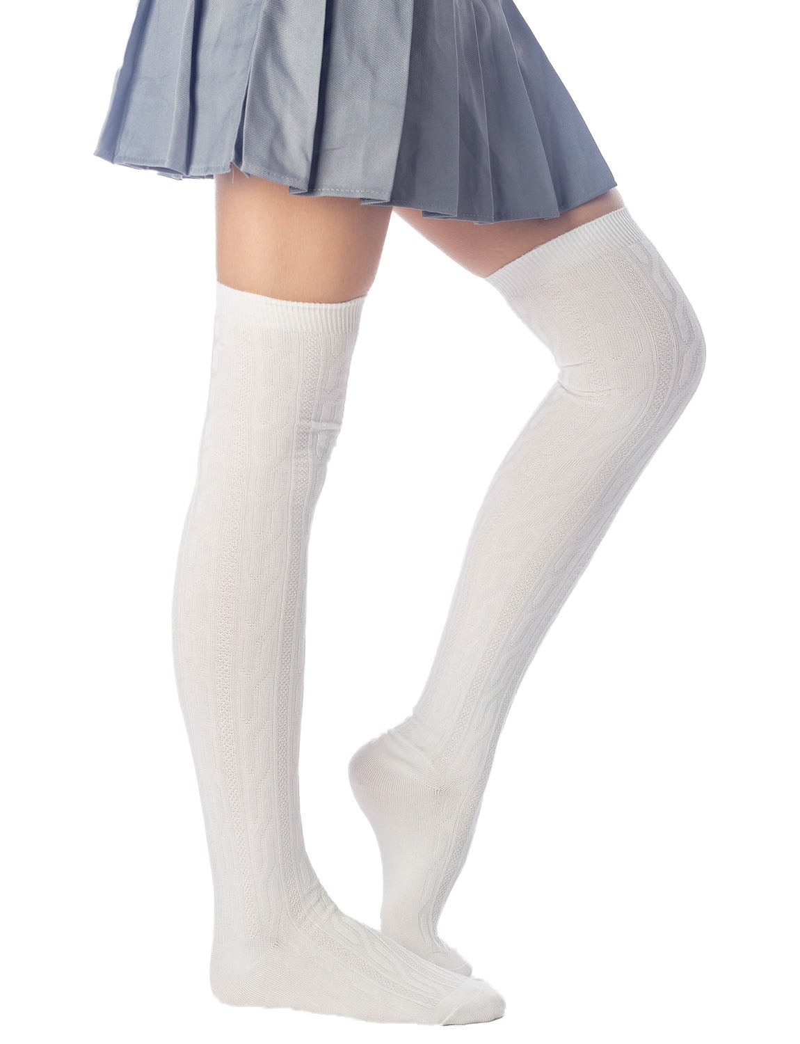 Women's Braided Stylish Solid Color Thigh High Long Socks