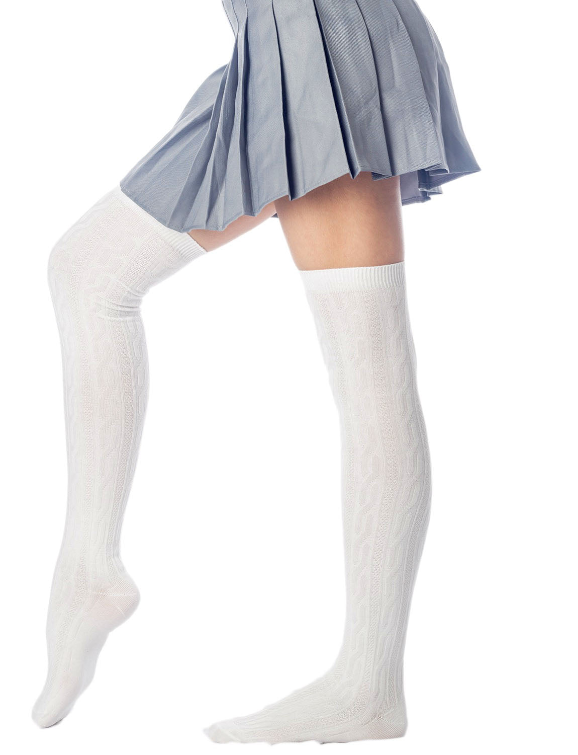 Women's Braided Stylish Solid Color Thigh High Long Socks