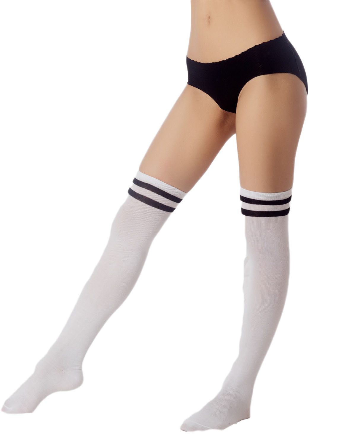 Women's Navy Stripes Sports Football Style Hold-up Thigh High Long Socks