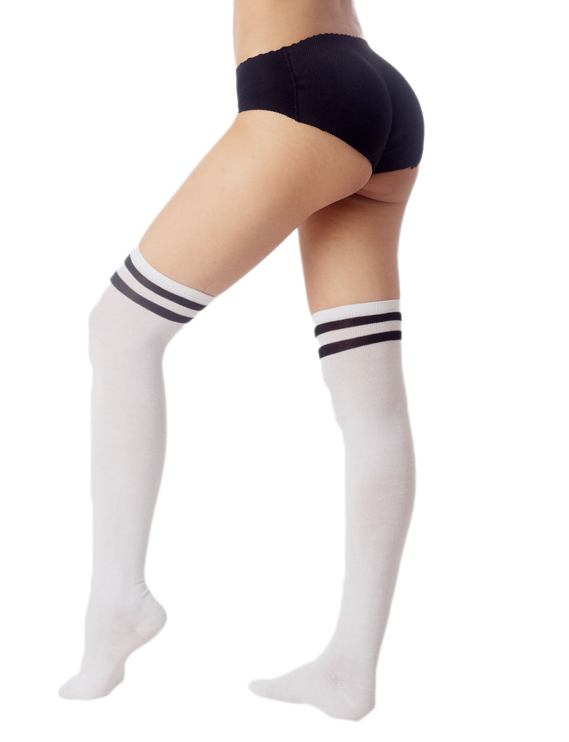 Women's Navy Stripes Sports Football Style Hold-up Thigh High Long Socks