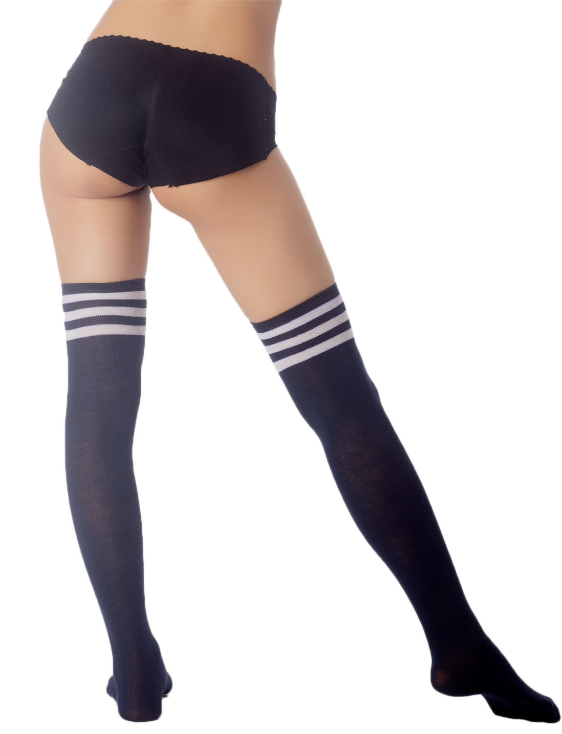 Women's Navy Stripes Sports Football Style Hold-up Thigh High Long Socks