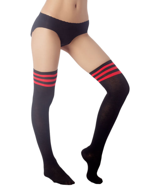 Women's Navy Stripes Sports Football Style Hold-up Thigh High Long Socks
