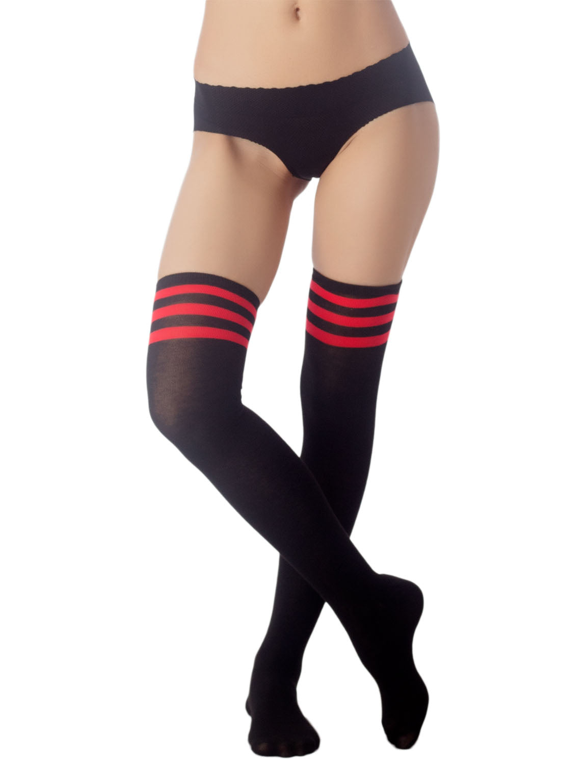 Women's Navy Stripes Sports Football Style Hold-up Thigh High Long Socks