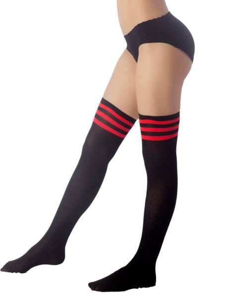 Women's Navy Stripes Sports Football Style Hold-up Thigh High Long Socks