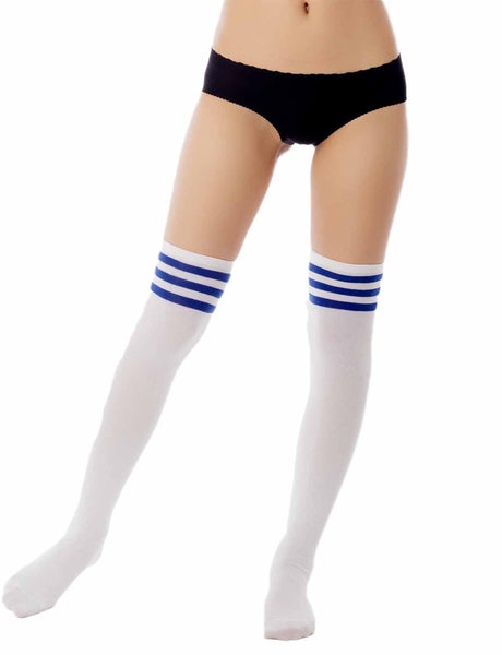 Women's Navy Stripes Sports Football Style Hold-up Thigh High Long Socks