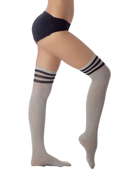 Women's Navy Stripes Sports Football Style Hold-up Thigh High Long Socks