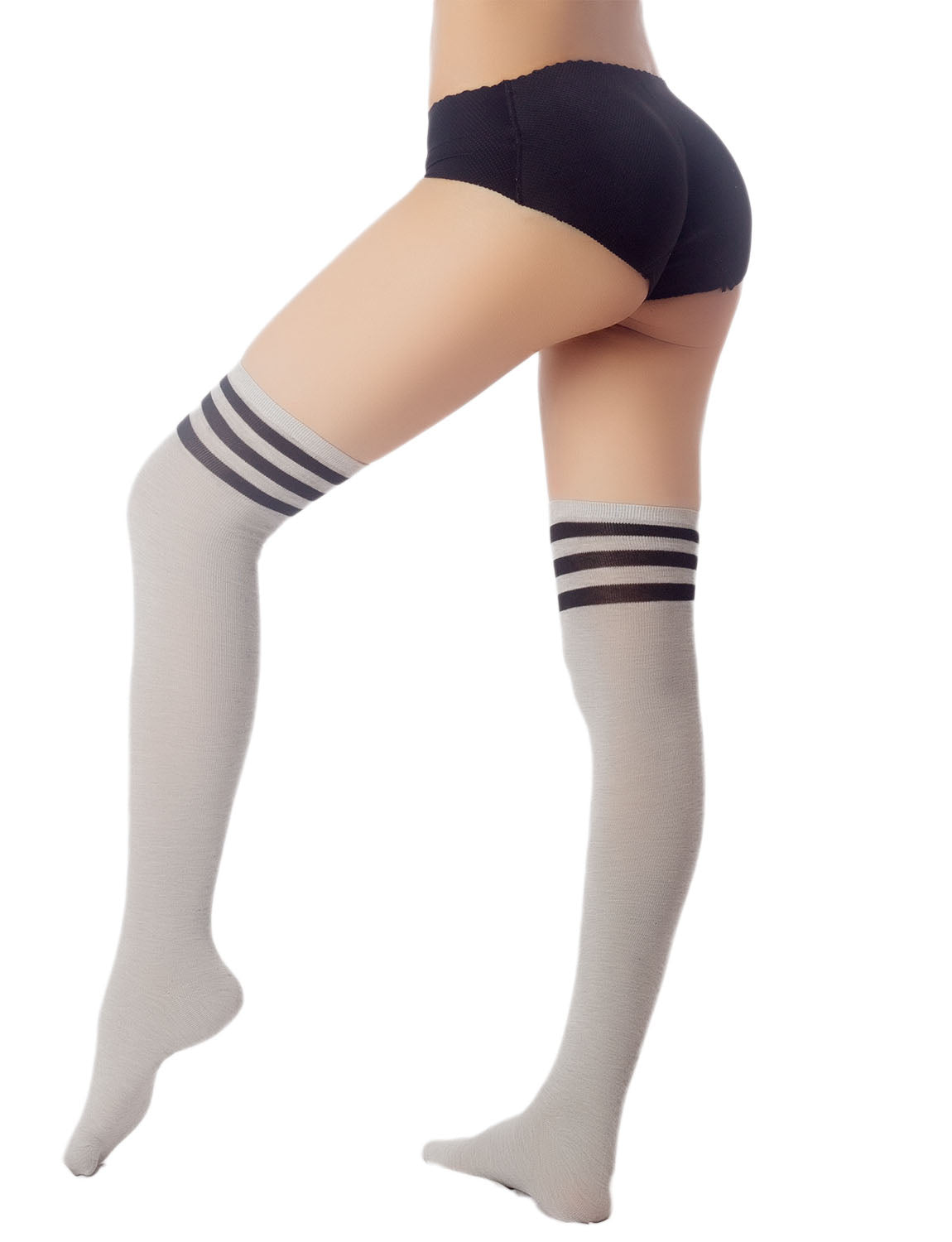 Women's Navy Stripes Sports Football Style Hold-up Thigh High Long Socks