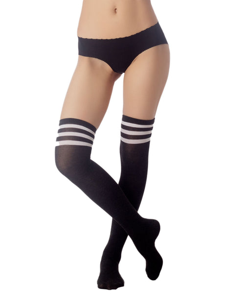 Women's Navy Stripes Sports Football Style Hold-up Thigh High Long Socks