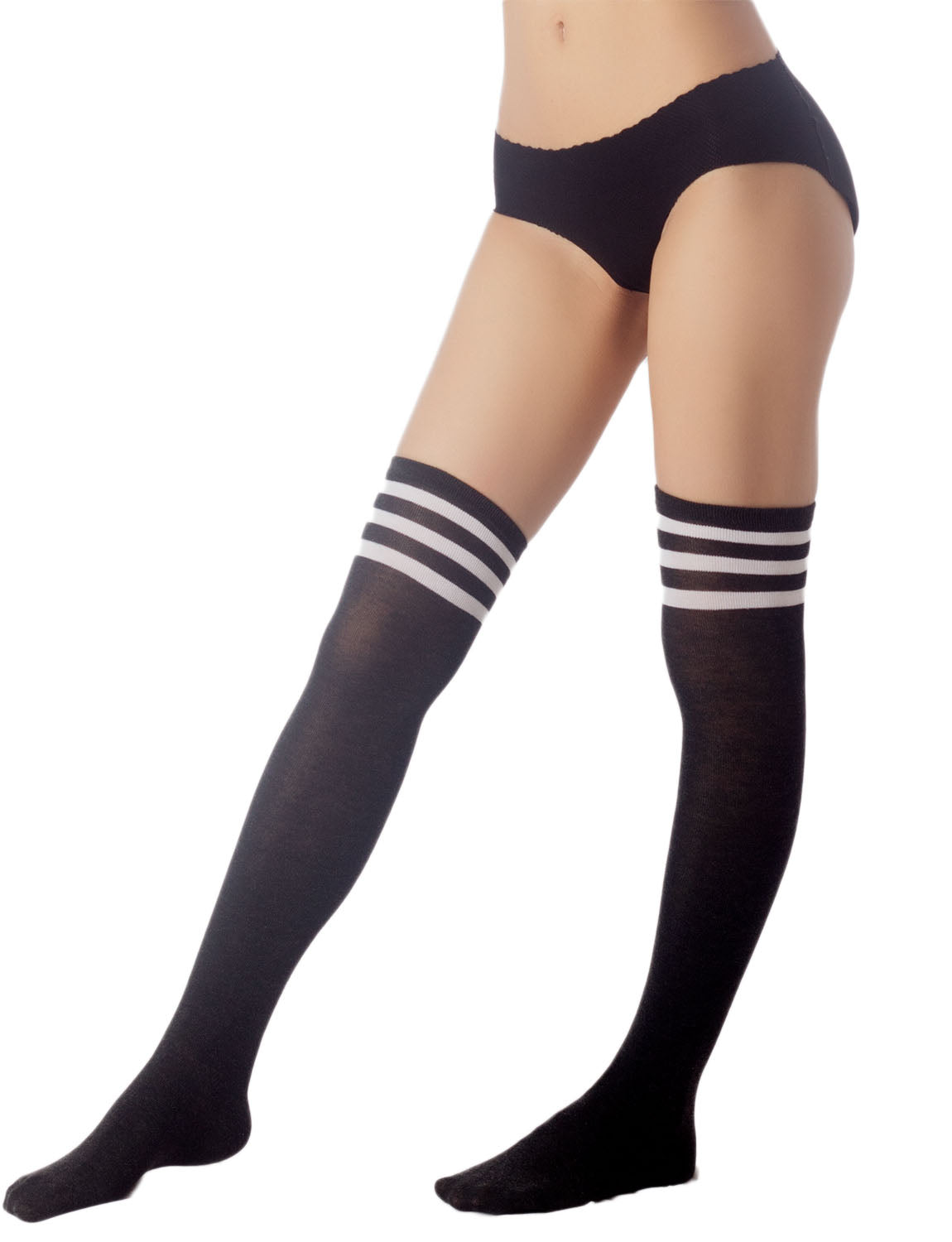 Women's Navy Stripes Sports Football Style Hold-up Thigh High Long Socks