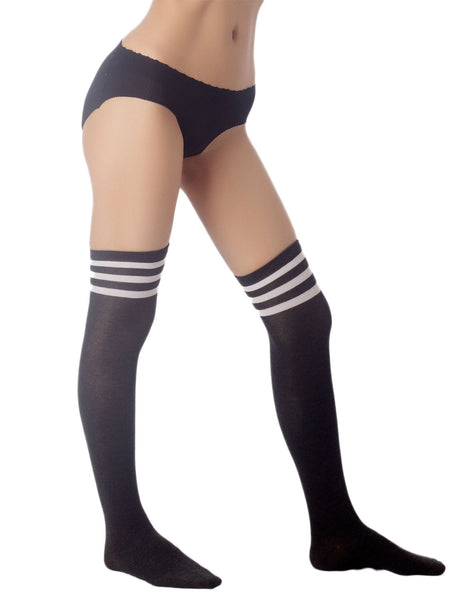 Women's Navy Stripes Sports Football Style Hold-up Thigh High Long Socks
