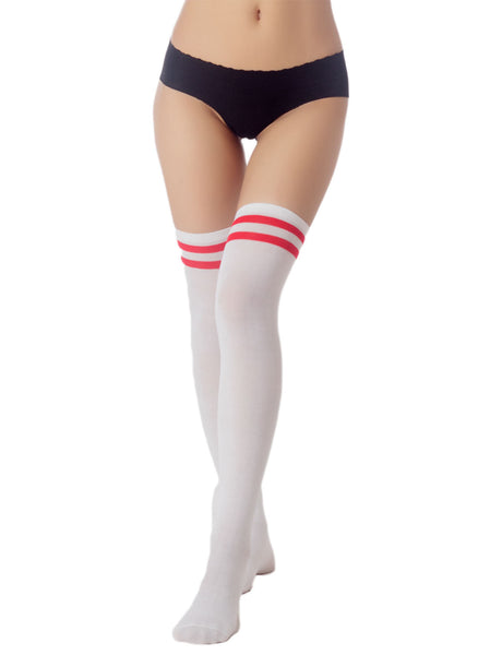 Women's Navy Stripes Sports Football Style Hold-up Thigh High Long Socks