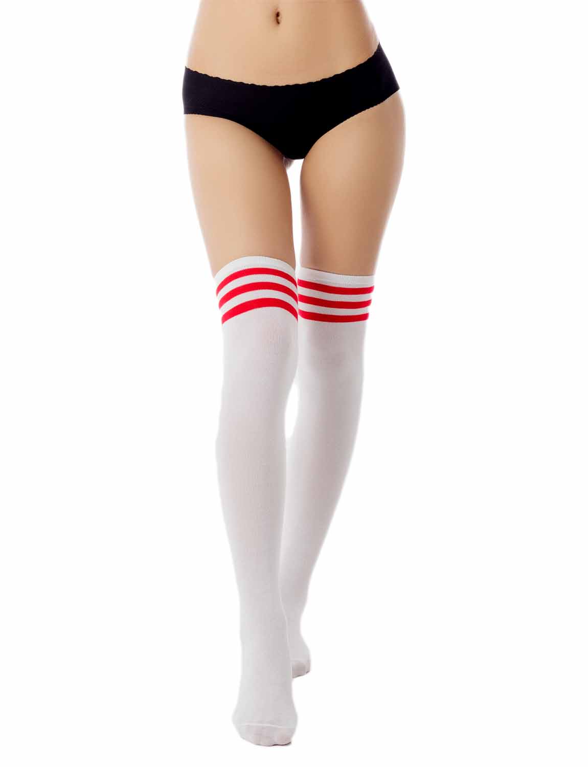 Women's Navy Stripes Sports Football Style Hold-up Thigh High Long Socks