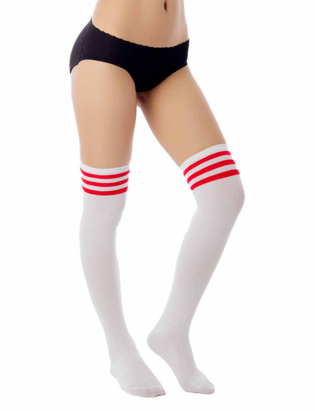 Women's Navy Stripes Sports Football Style Hold-up Thigh High Long Socks