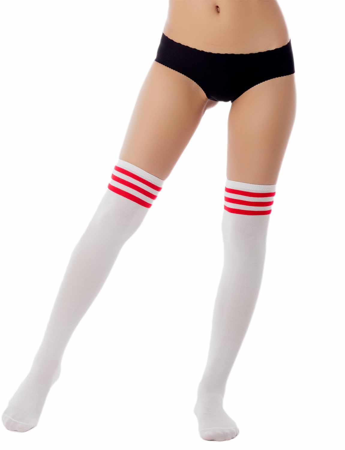 Women's Navy Stripes Sports Football Style Hold-up Thigh High Long Socks