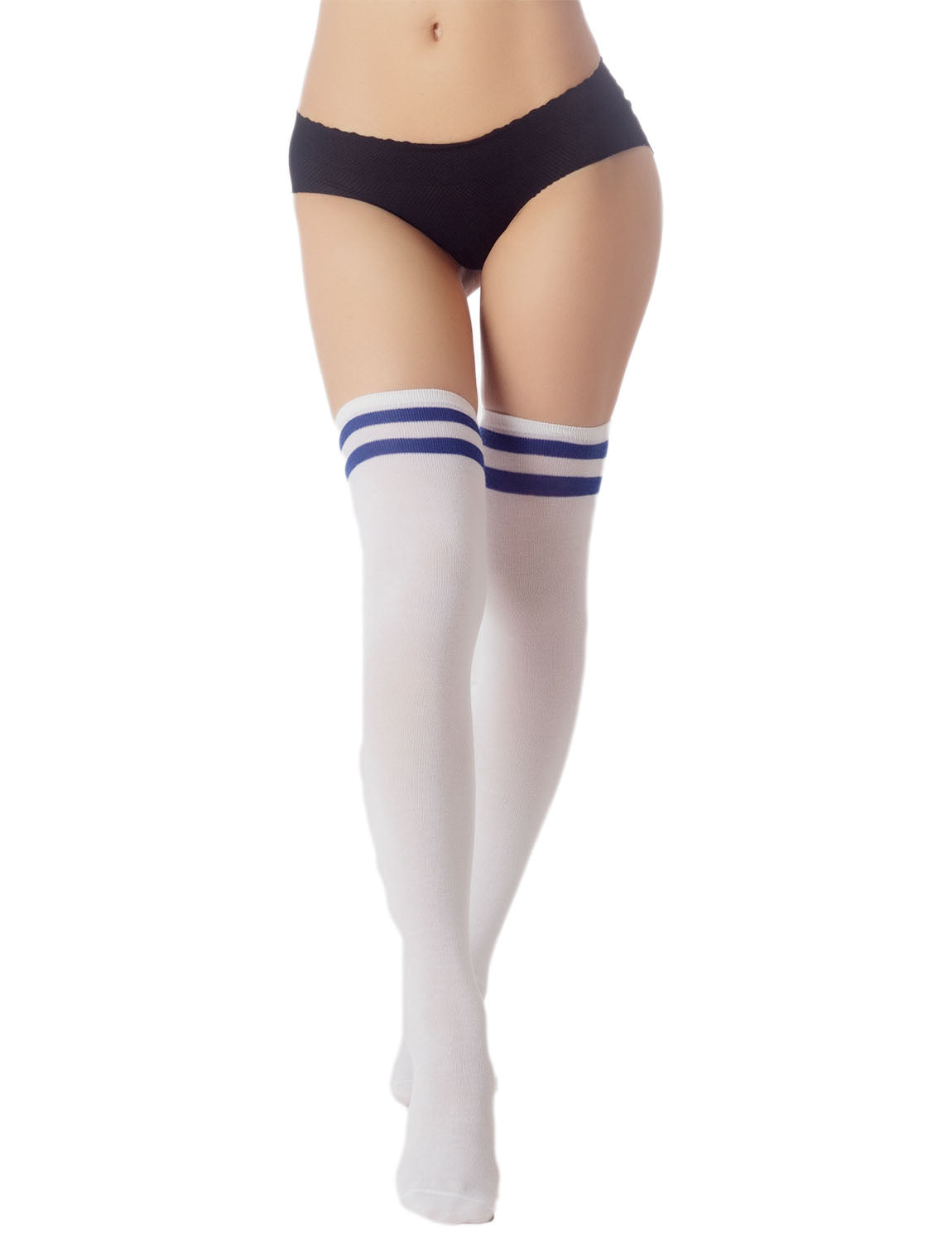 Women's Navy Stripes Sports Football Style Hold-up Thigh High Long Socks