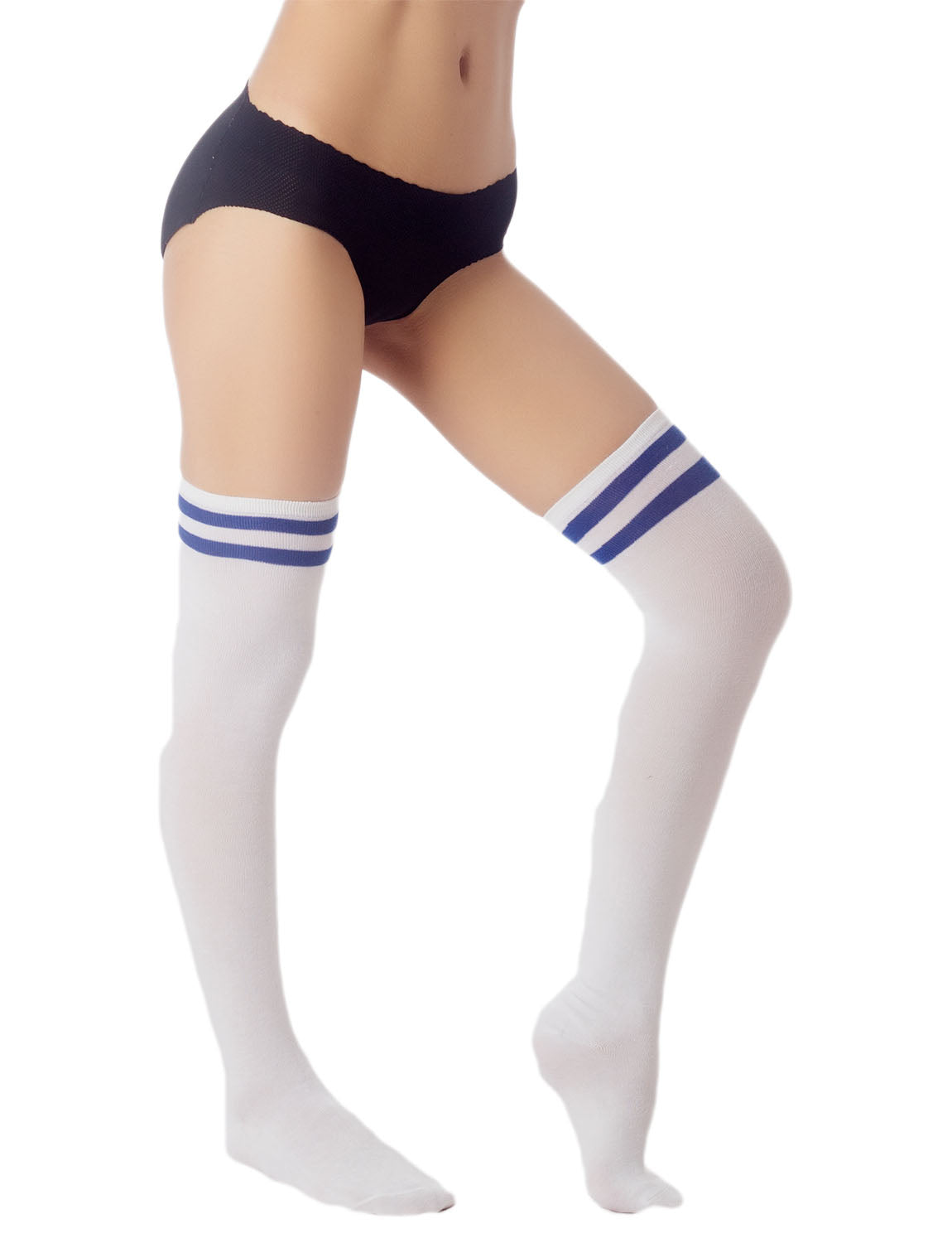 Women's Navy Stripes Sports Football Style Hold-up Thigh High Long Socks