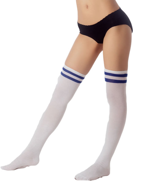 Women's Navy Stripes Sports Football Style Hold-up Thigh High Long Socks