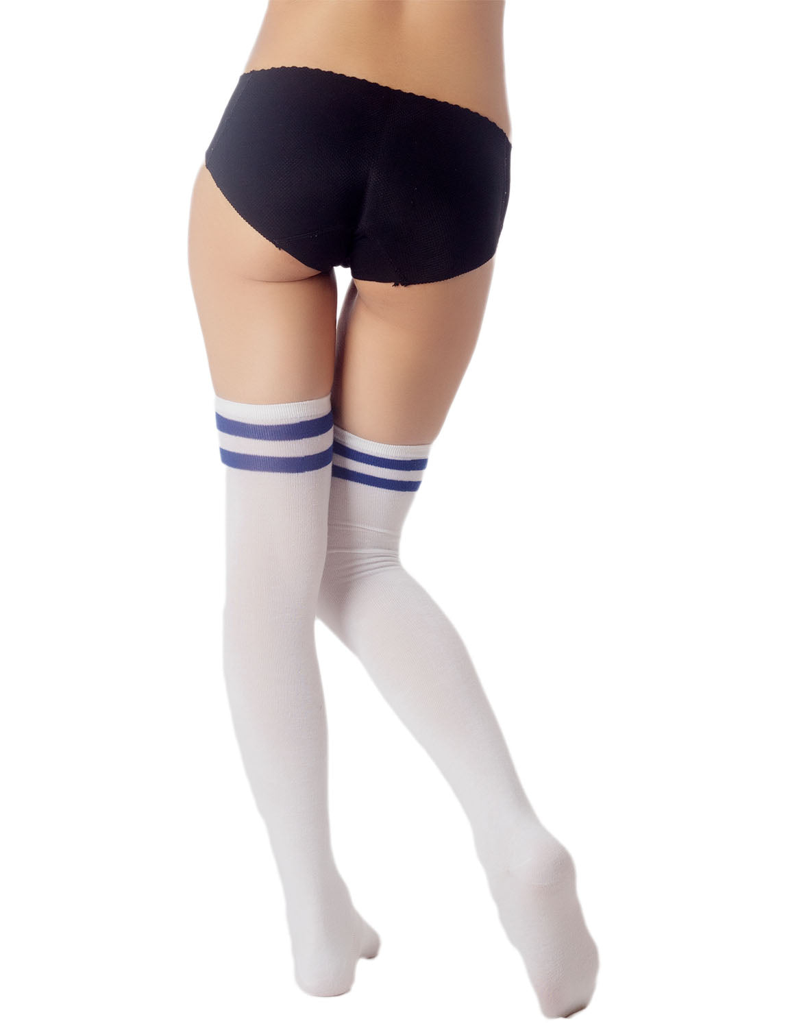 Women's Navy Stripes Sports Football Style Hold-up Thigh High Long Socks