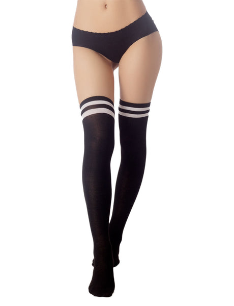 Women's Navy Stripes Sports Football Style Hold-up Thigh High Long Socks