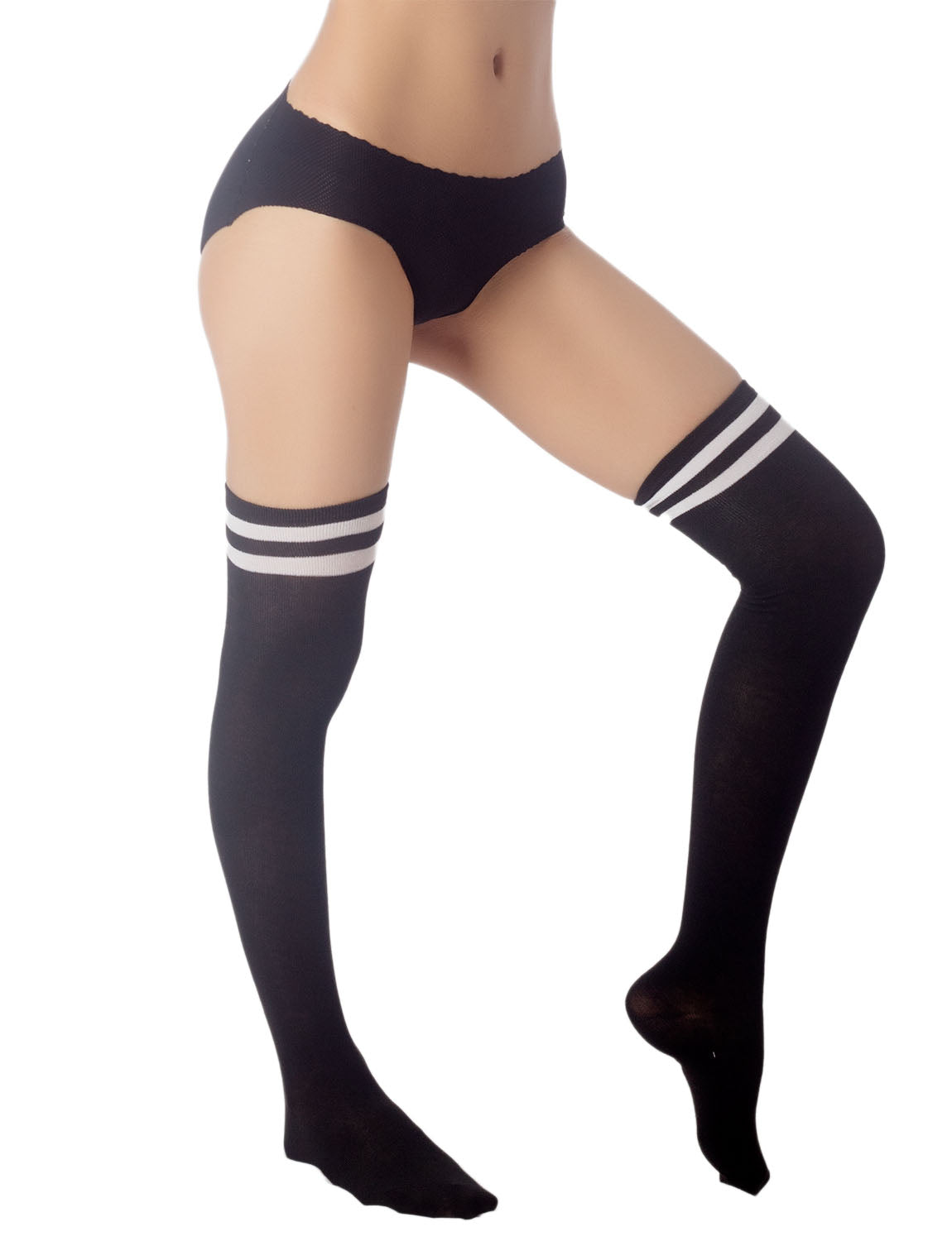 Women's Navy Stripes Sports Football Style Hold-up Thigh High Long Socks