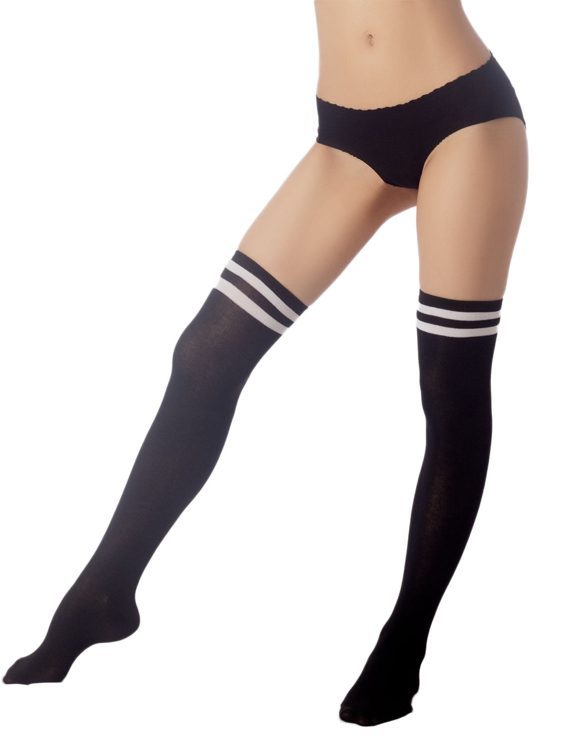 Women's Navy Stripes Sports Football Style Hold-up Thigh High Long Socks