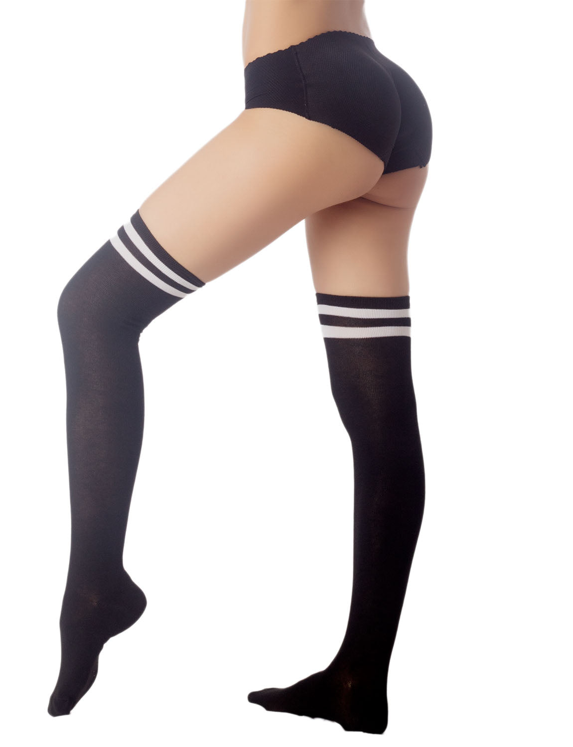 Women's Navy Stripes Sports Football Style Hold-up Thigh High Long Socks