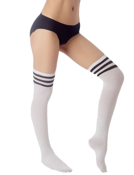 Women's Navy Stripes Sports Football Style Hold-up Thigh High Long Socks