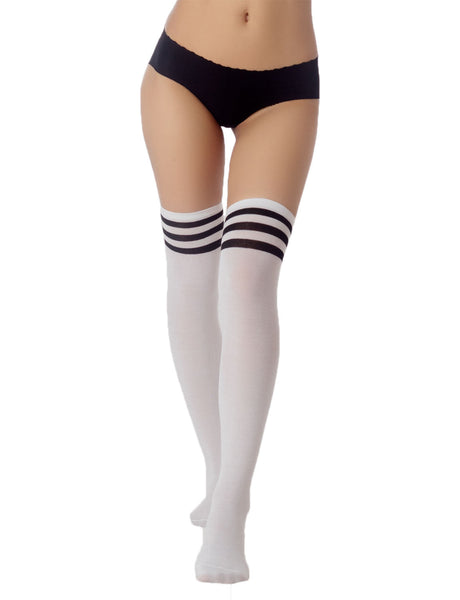 Women's Navy Stripes Sports Football Style Hold-up Thigh High Long Socks