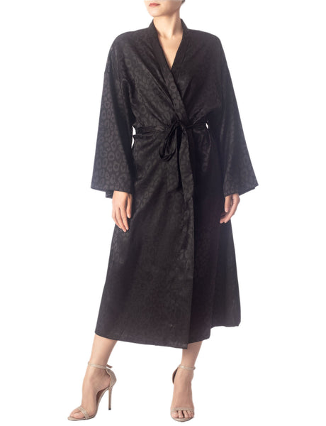 Women's Dark Leopard Patterned Long Sleeve Fashion Stylish Long Robe
