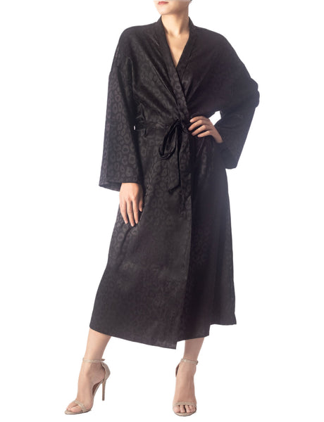 Women's Dark Leopard Patterned Long Sleeve Fashion Stylish Long Robe