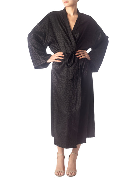 Women's Dark Leopard Patterned Long Sleeve Fashion Stylish Long Robe