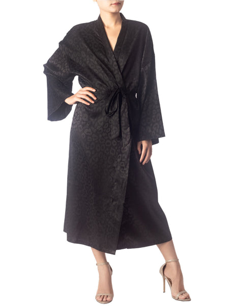 Women's Dark Leopard Patterned Long Sleeve Fashion Stylish Long Robe
