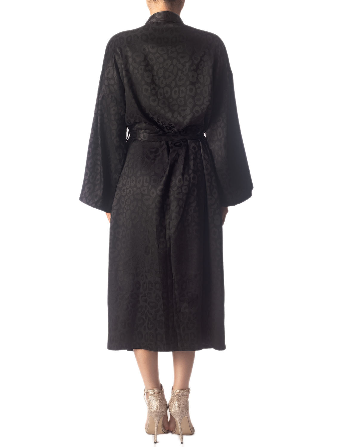 Women's Dark Leopard Patterned Long Sleeve Fashion Stylish Long Robe