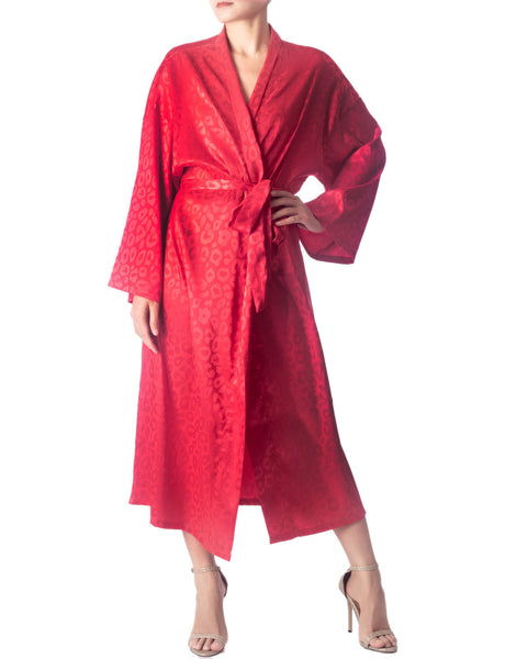 Women's Dark Leopard Patterned Long Sleeve Fashion Stylish Long Robe