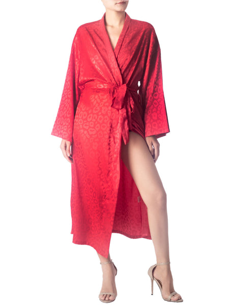 Women's Dark Leopard Patterned Long Sleeve Fashion Stylish Long Robe