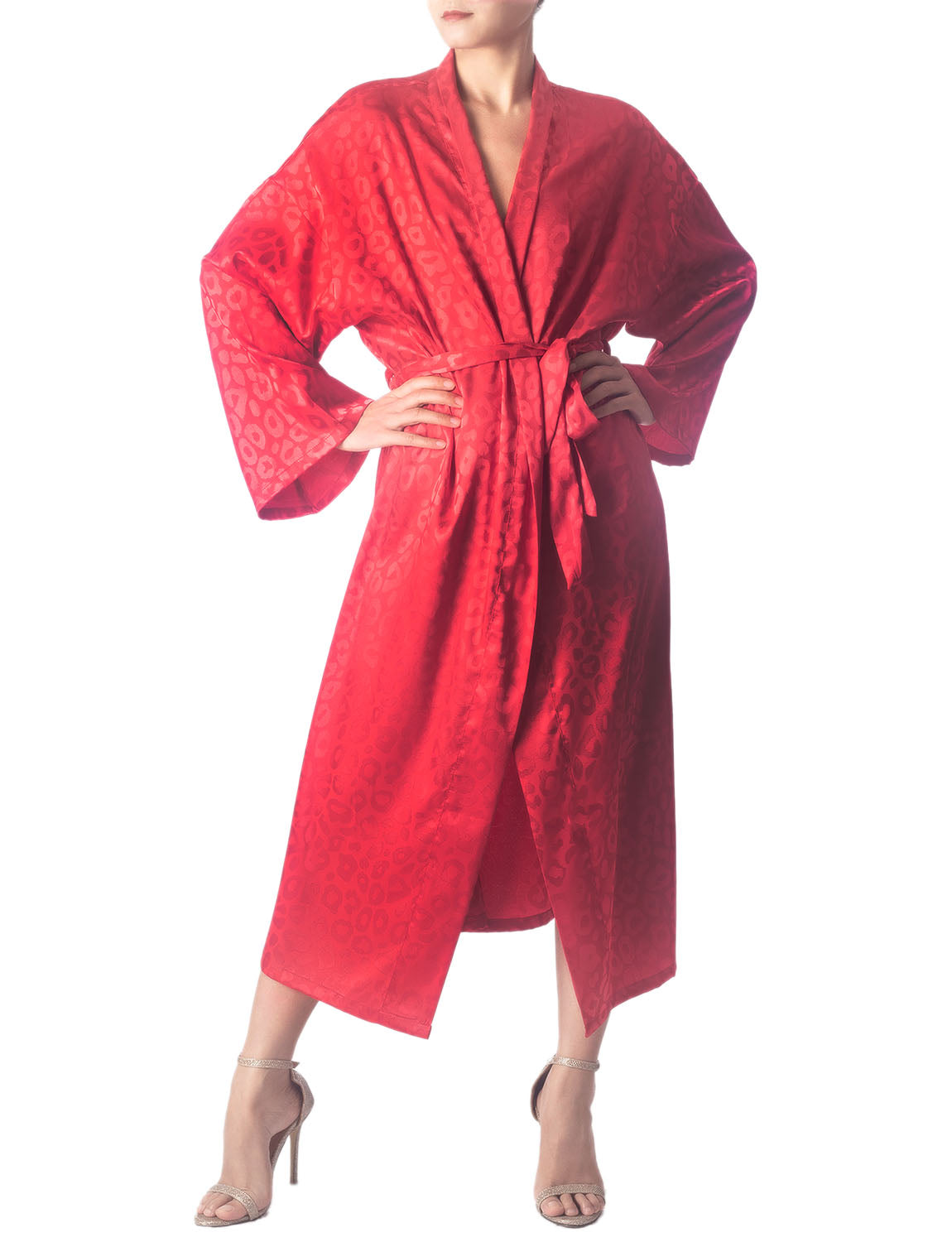 Women's Dark Leopard Patterned Long Sleeve Fashion Stylish Long Robe