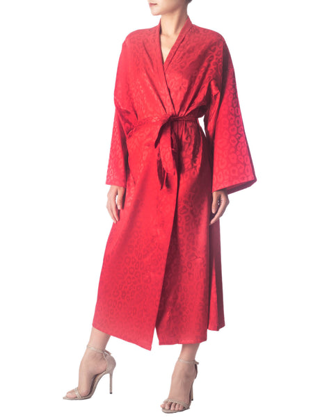 Women's Dark Leopard Patterned Long Sleeve Fashion Stylish Long Robe