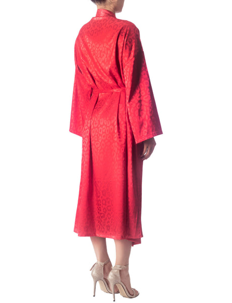 Women's Dark Leopard Patterned Long Sleeve Fashion Stylish Long Robe
