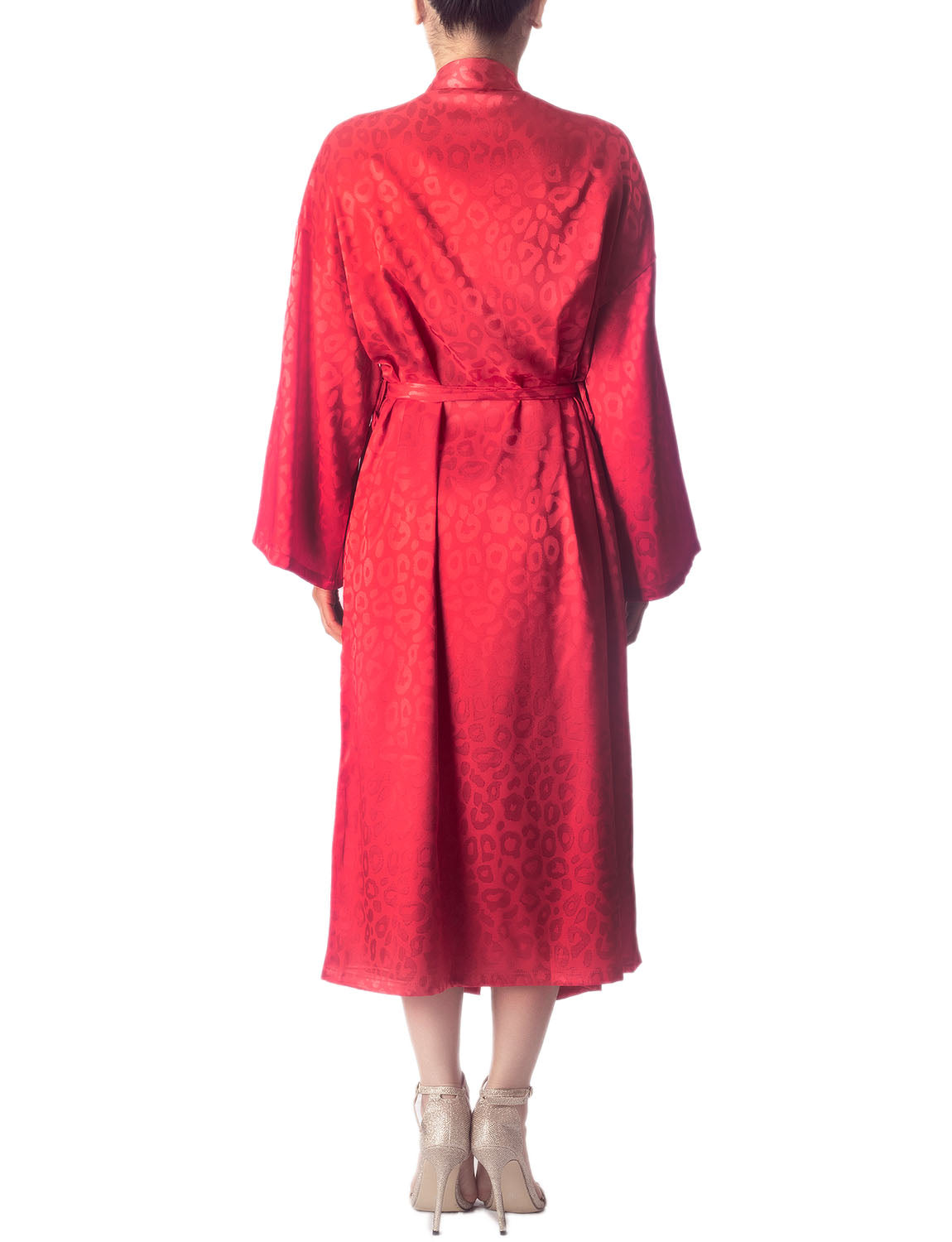 Women's Dark Leopard Patterned Long Sleeve Fashion Stylish Long Robe
