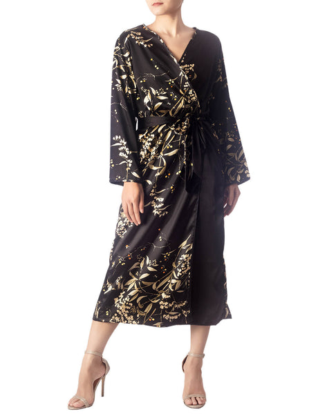 Women's Floral Patterned Long Sleeve Fashion Stylish Long Robe