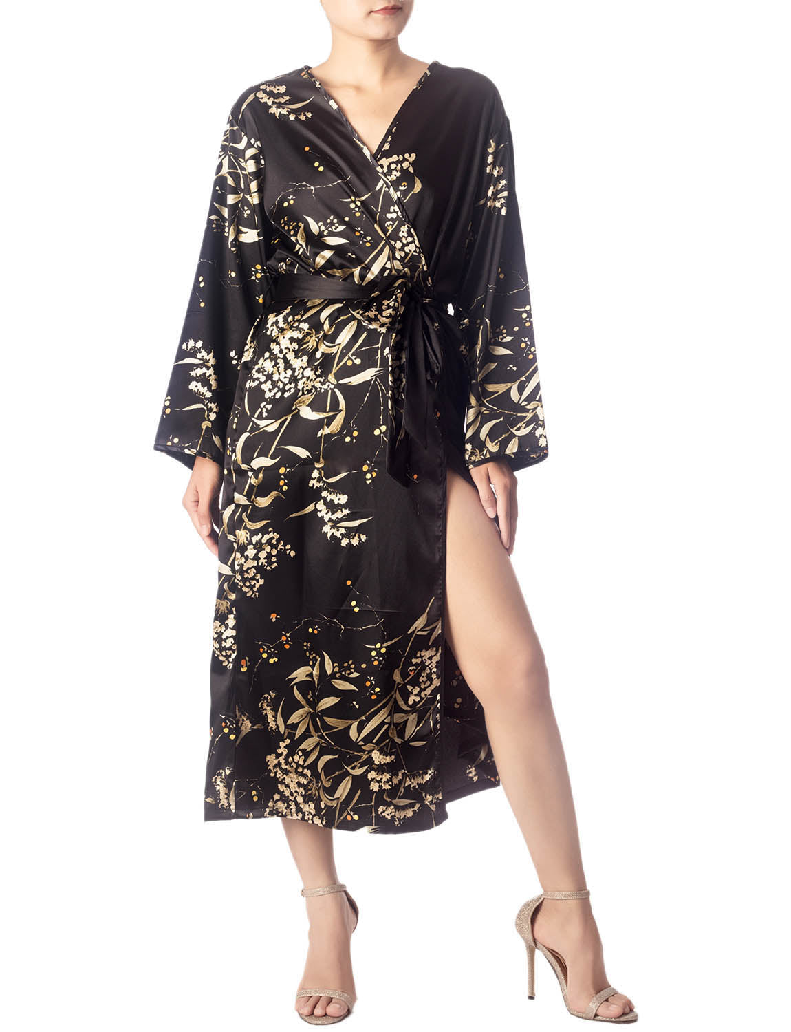 Women's Floral Patterned Long Sleeve Fashion Stylish Long Robe