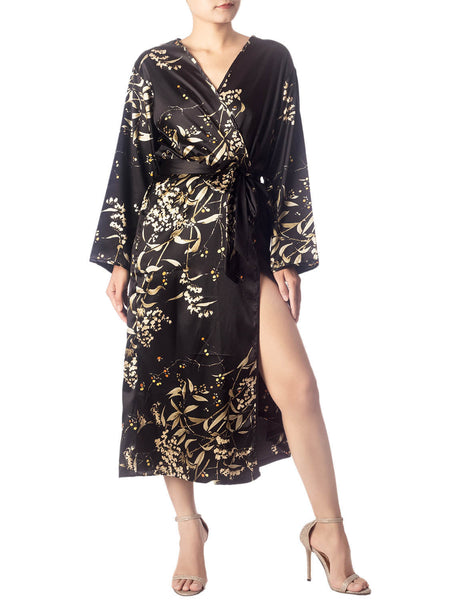 Women's Floral Patterned Long Sleeve Fashion Stylish Long Robe