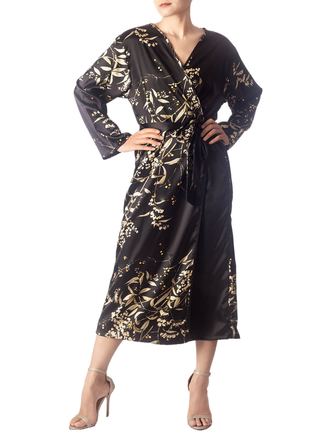 Women's Floral Patterned Long Sleeve Fashion Stylish Long Robe