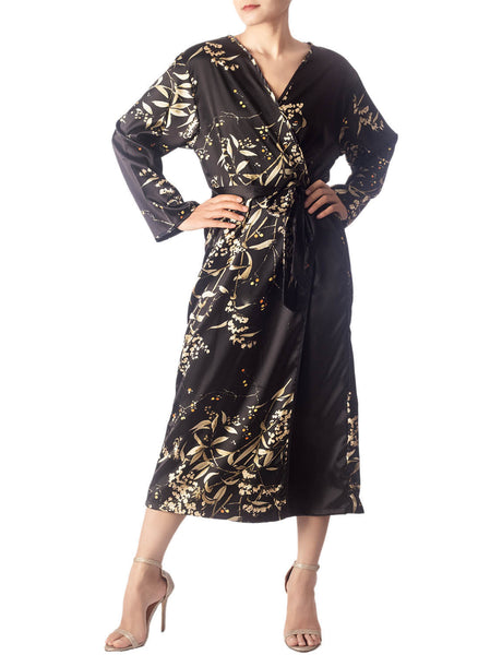 Women's Floral Patterned Long Sleeve Fashion Stylish Long Robe