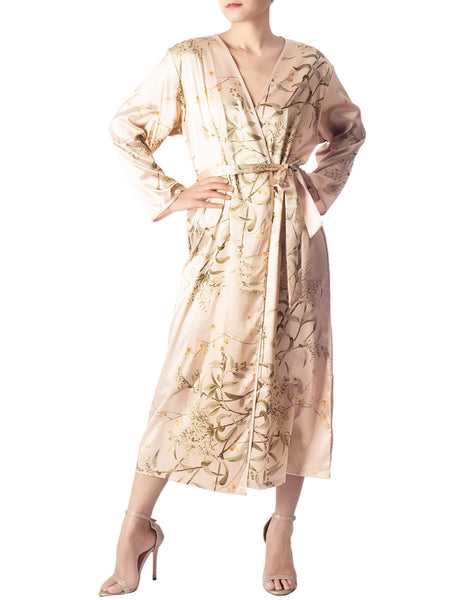 Women's Floral Patterned Long Sleeve Fashion Stylish Long Robe