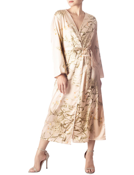 Women's Floral Patterned Long Sleeve Fashion Stylish Long Robe