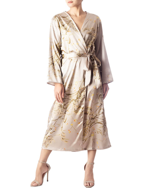 Women's Floral Patterned Long Sleeve Fashion Stylish Long Robe