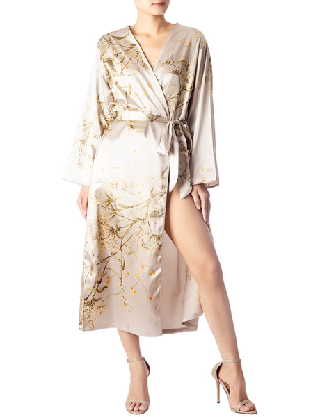 Women's Floral Patterned Long Sleeve Fashion Stylish Long Robe