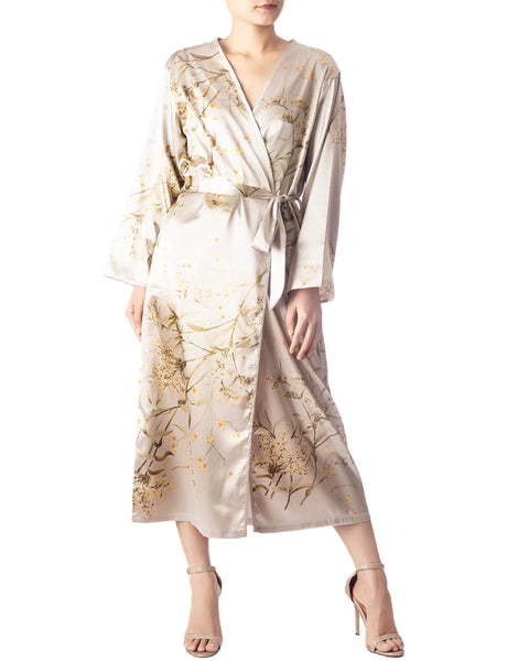 Women's Floral Patterned Long Sleeve Fashion Stylish Long Robe