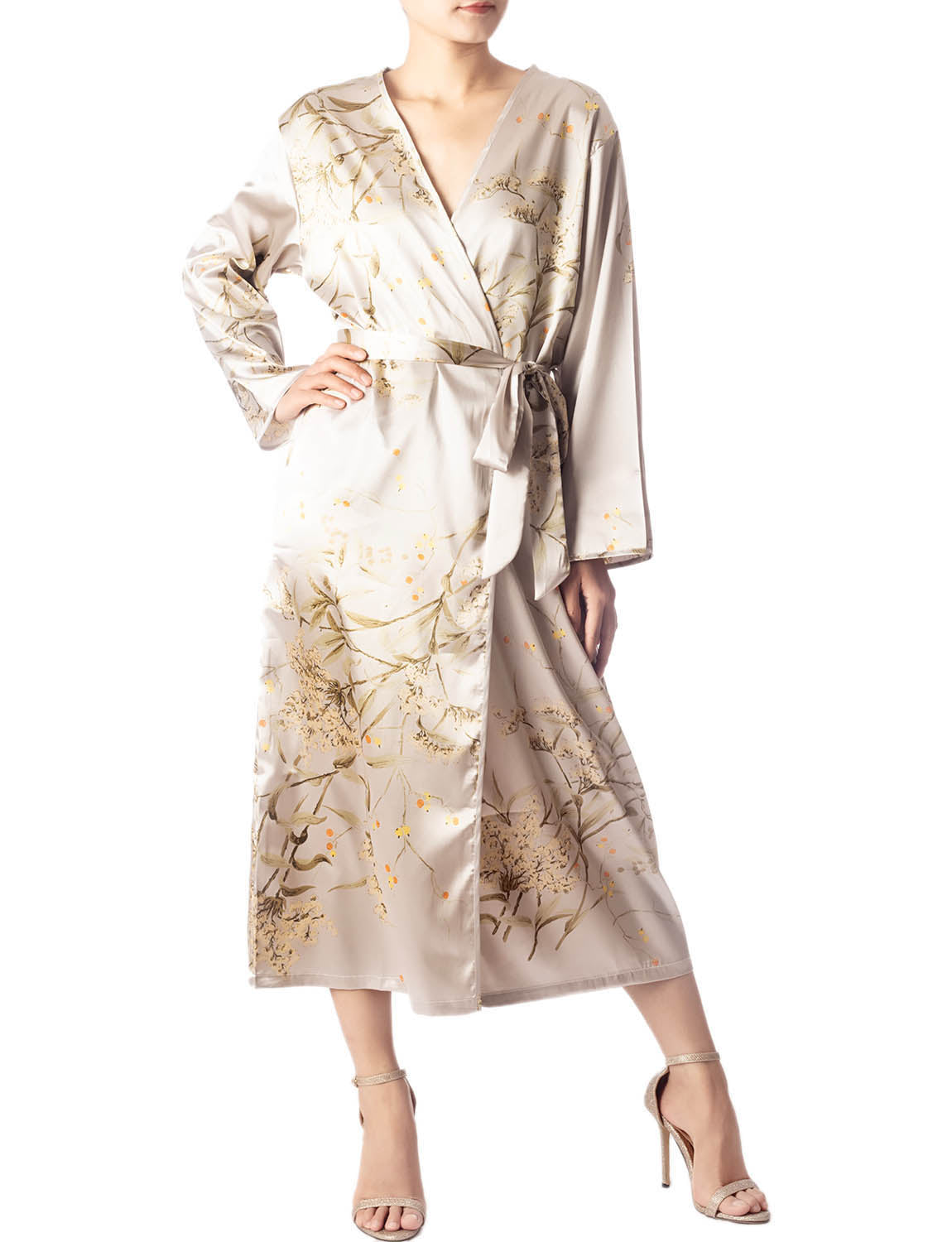 Women's Floral Patterned Long Sleeve Fashion Stylish Long Robe